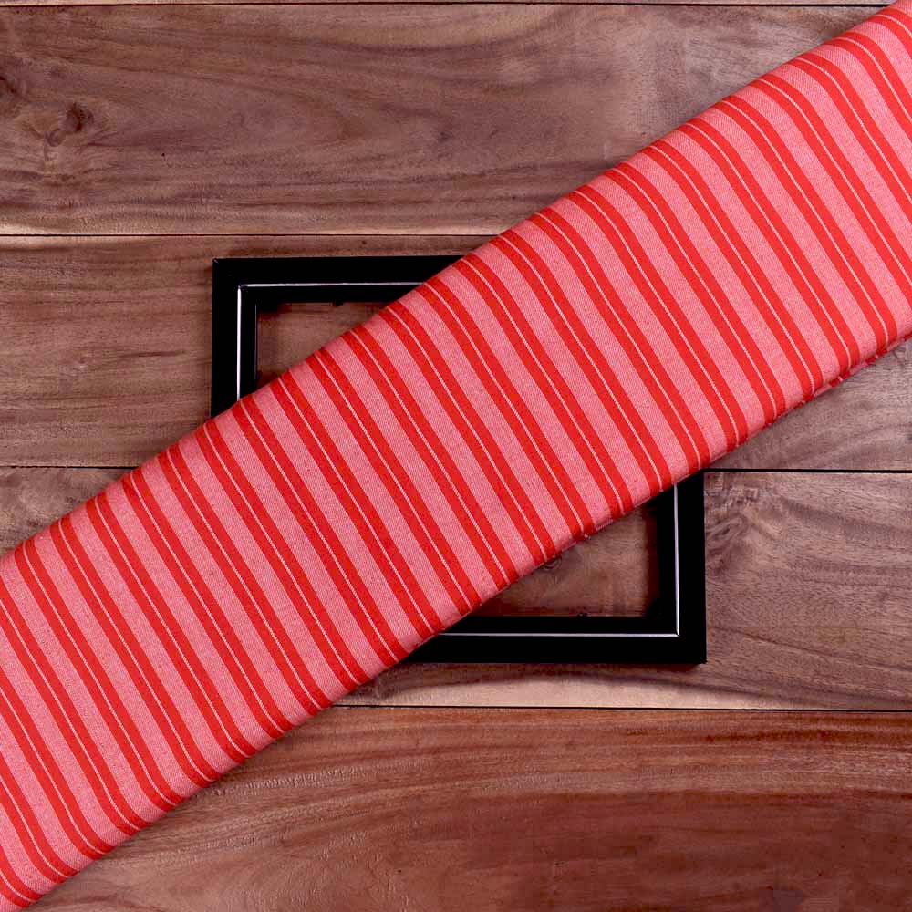 Stripe Twill Red White Pure Cotton 105 GSM Handwoven Fabric