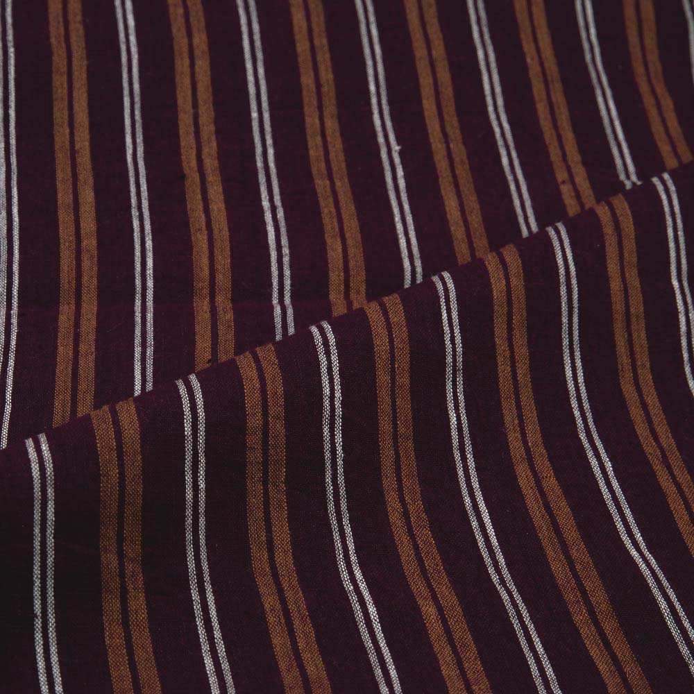 STRIPE MAROON & BROWN PURE COTTON 68 GSM HANDWOVEN FABRIC