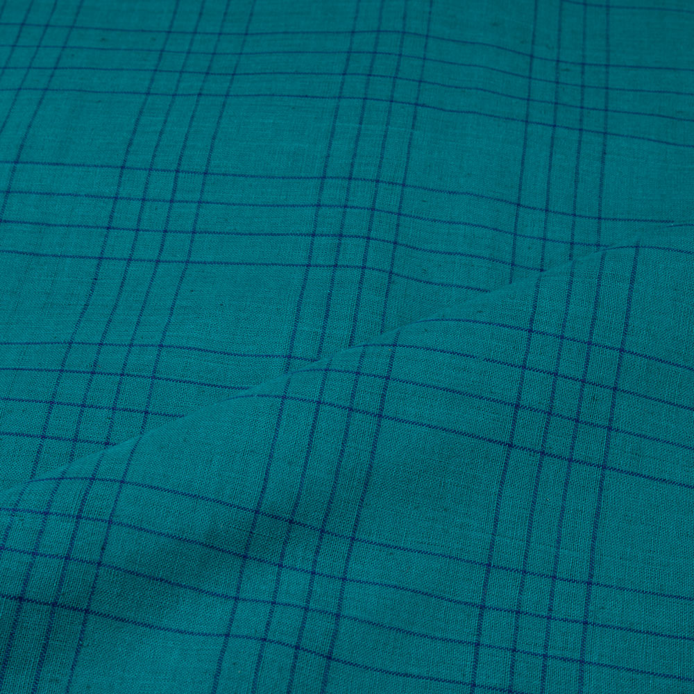 CHECK TEAL PURE COTTON 95 GSM HANDWOVEN FABRIC