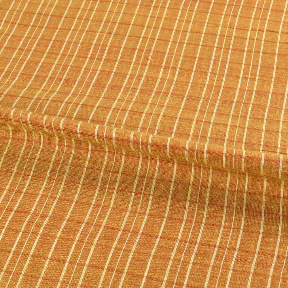 CHECK ORANGE & NATURAL GOLD PURE COTTON 67 GSM HANDWOVEN FABRIC