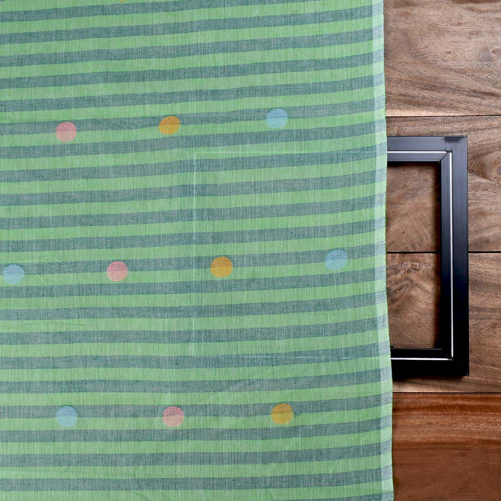 STRIPE GREEN JAMDANI PURE COTTON 60 GSM HANDWOVEN FABRIC