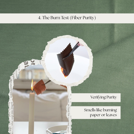 Burn test demonstration on cotton khadi yarn showing natural ash residue without synthetic beads