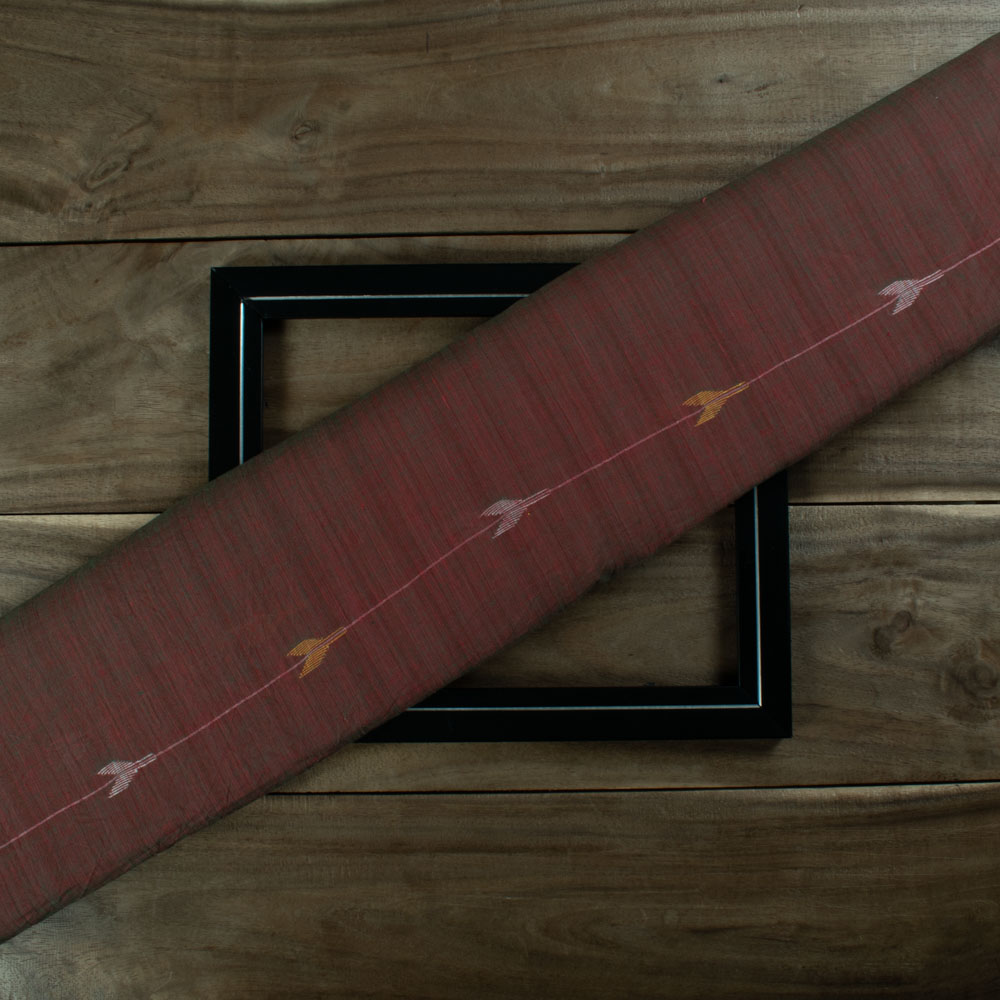 Pure Cotton Red Green Cross Jamdani 55 GSM Handwoven Fabric