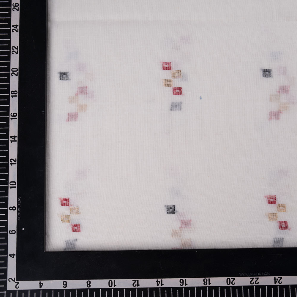 GEOMETRIC WHITE JAMDANI PURE COTTON 56 GSM HANDWOVEN FABRIC 205