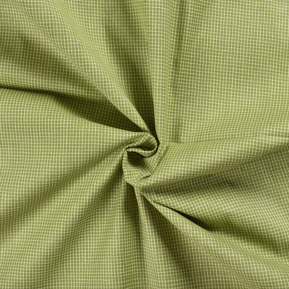 Check Light Green Pure Cotton 93 GSM Handwoven Fabric