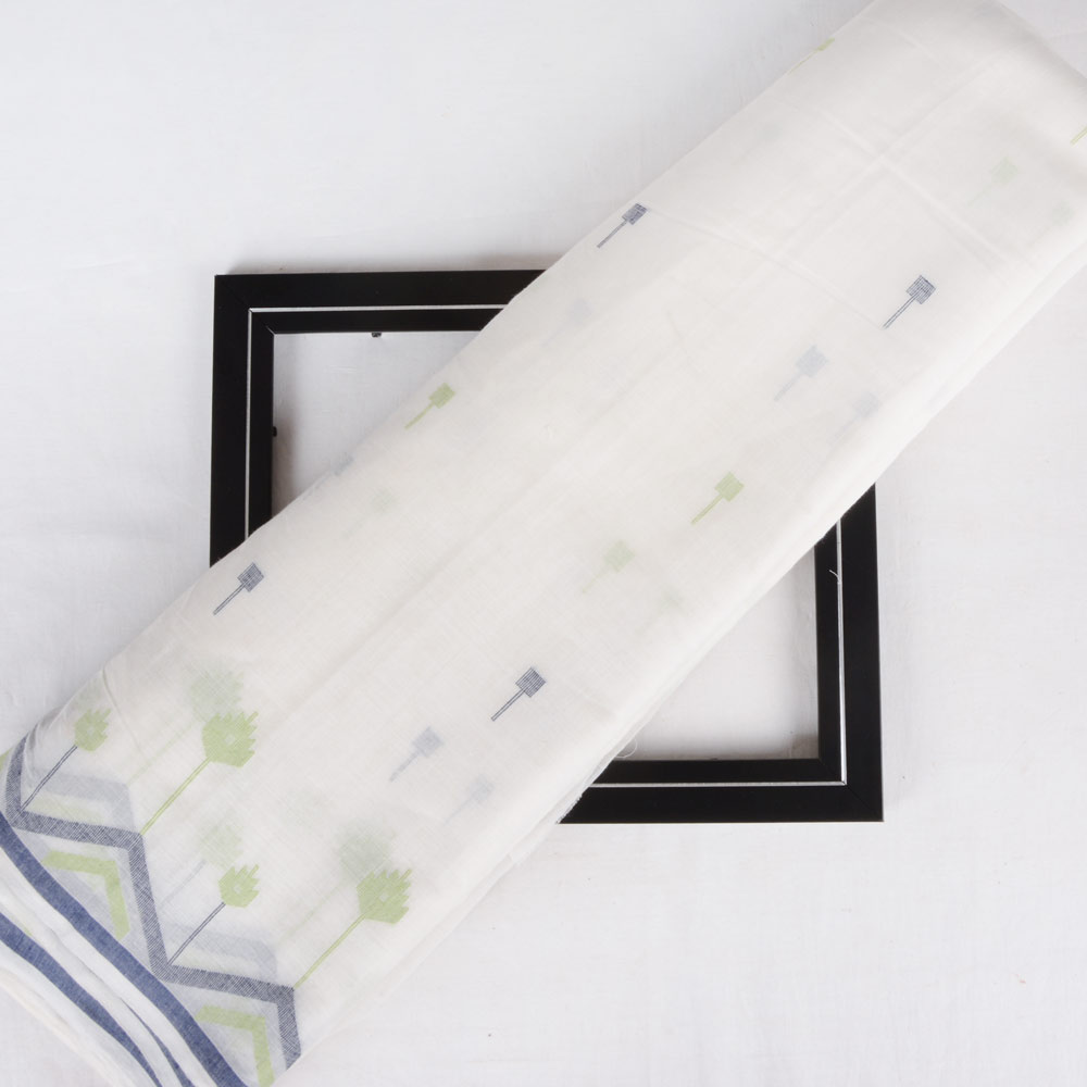 Geometric Cream Jamdani Pure Cotton 55 GSM Handwoven Fabric