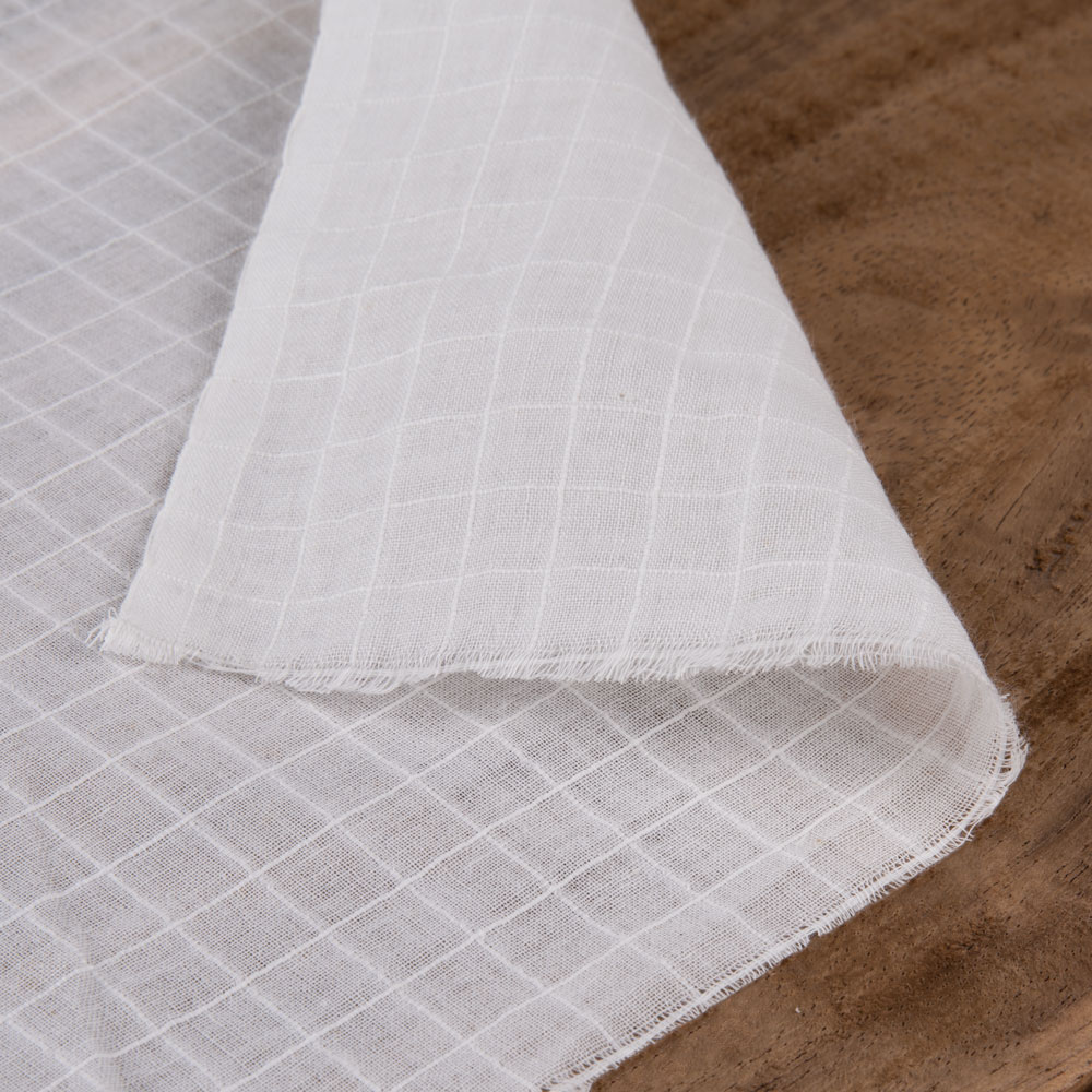White Check Cotton 60 GSM Handwoven Fabric | Bleached White & Dyeable