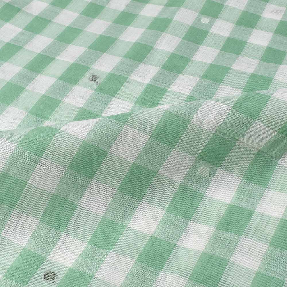 CHECK GREEN WHITE JAMDANI PURE COTTON 60 GSM HANDWOVEN FABRIC