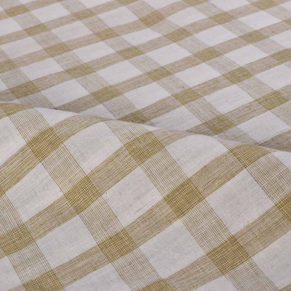 CHECK WHITE OLIVE PURE COTTON 117 GSM HANDWOVEN FABRIC