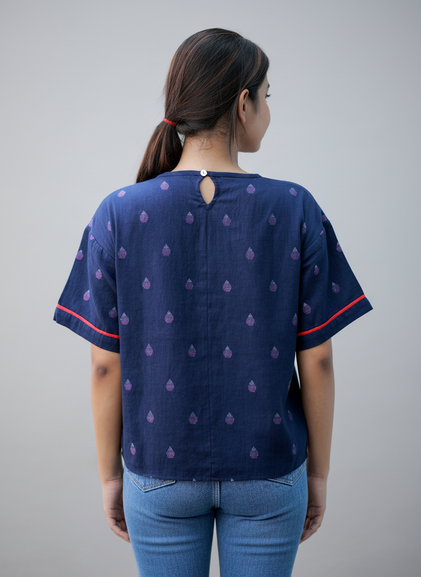 Jamdani Navy blue crop top 