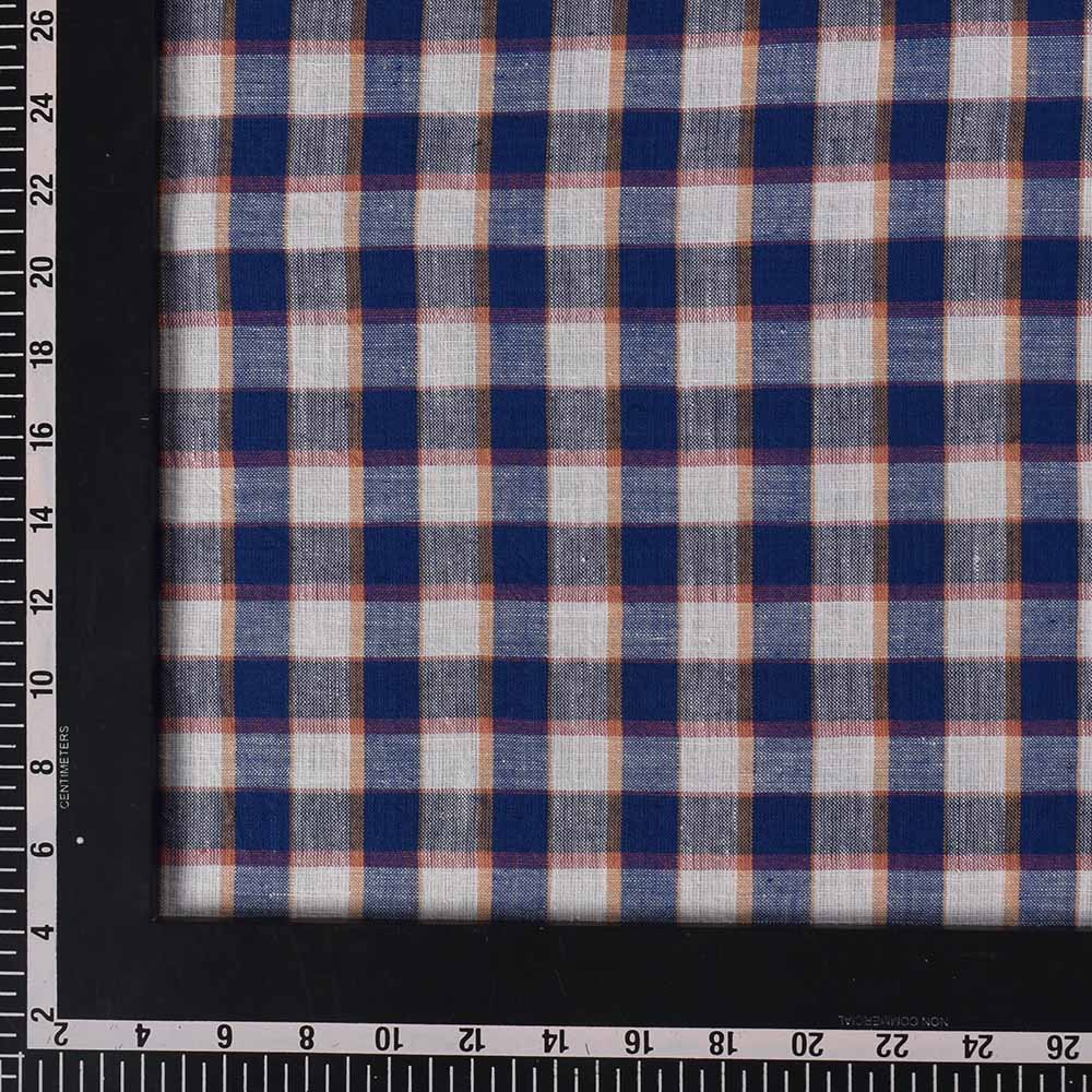 CHECK BLUE YELLOW AND WHITE PURE COTTON 94 GSM HANDWOVEN FABRIC