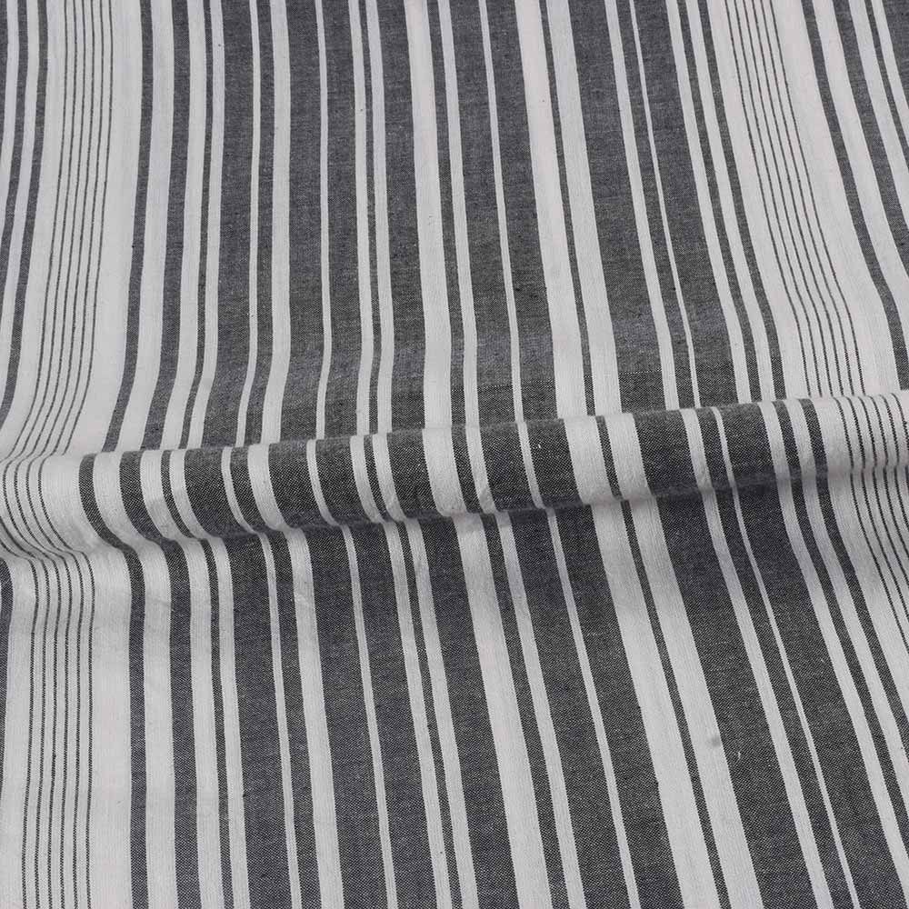 STRIPE BLACK & WHITE KHADI COTTON 85 GSM HANDWOVEN FABRIC