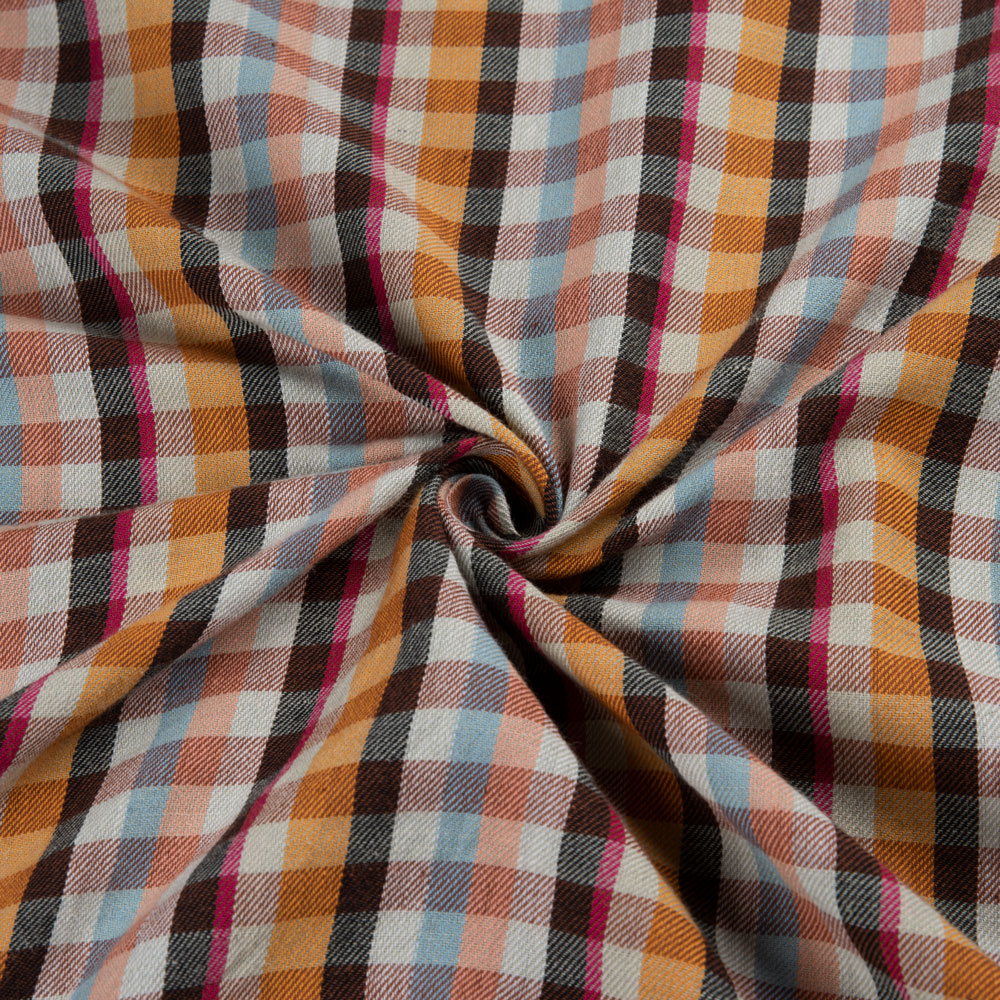 Check Twill Multi Colour Pure Cotton 115 GSM Handwoven Fabric
