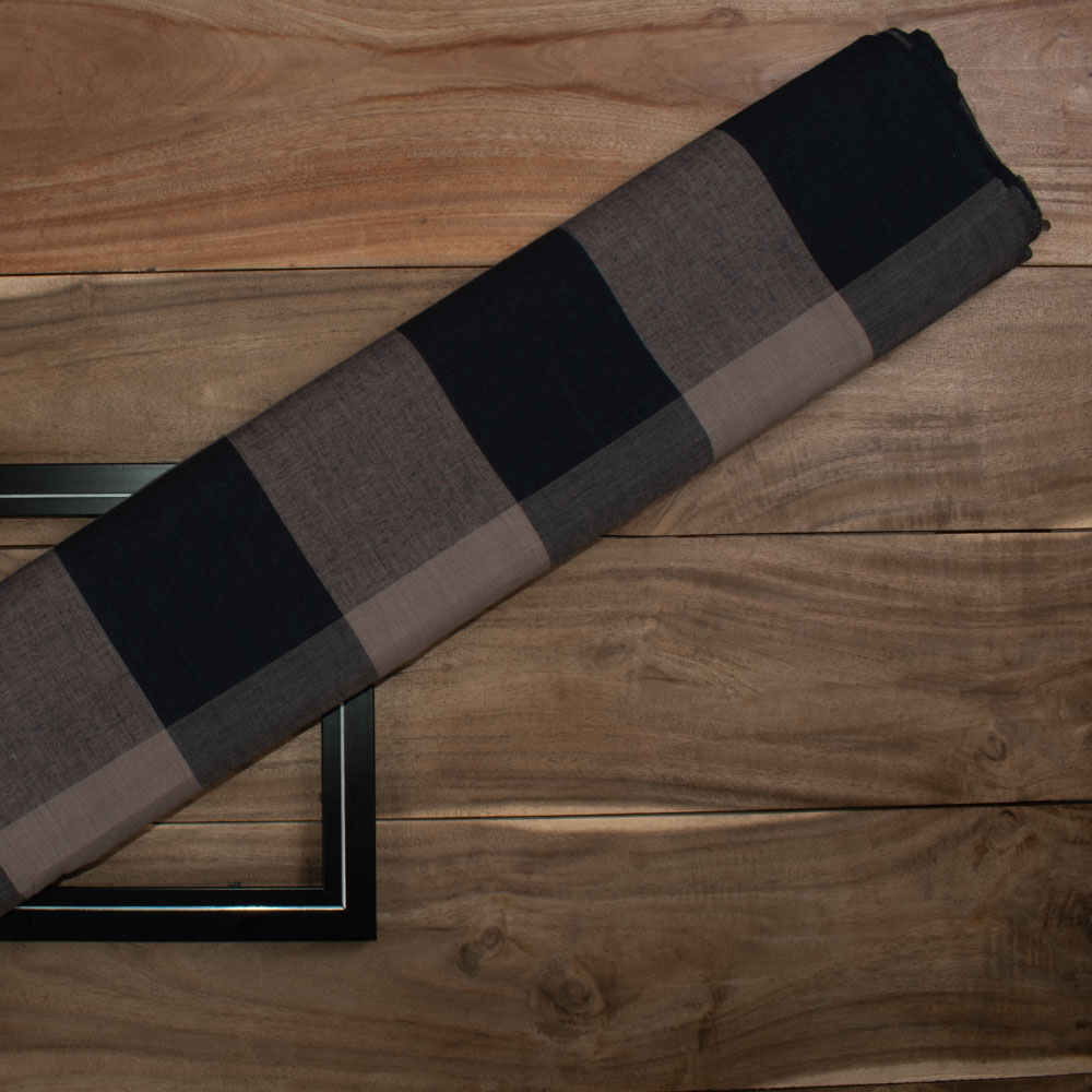 Check Grey Black Pure Cotton 70 GSM Handwoven Fabric