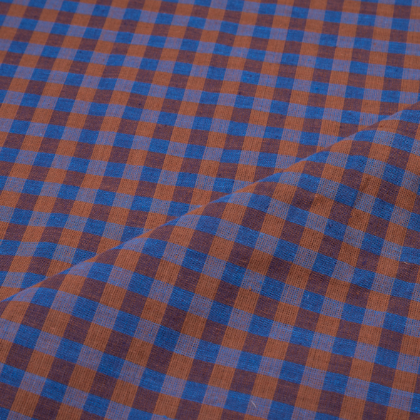 CHECK BLUE & BROWN PURE COTTON 98 GSM HANDWOVEN FABRIC 199