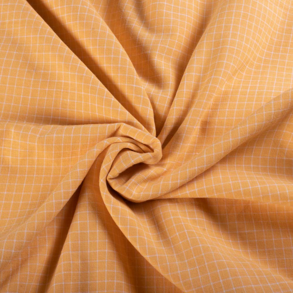 Orange Base White Check Pure Cotton 90 GSM Handwoven Fabric
