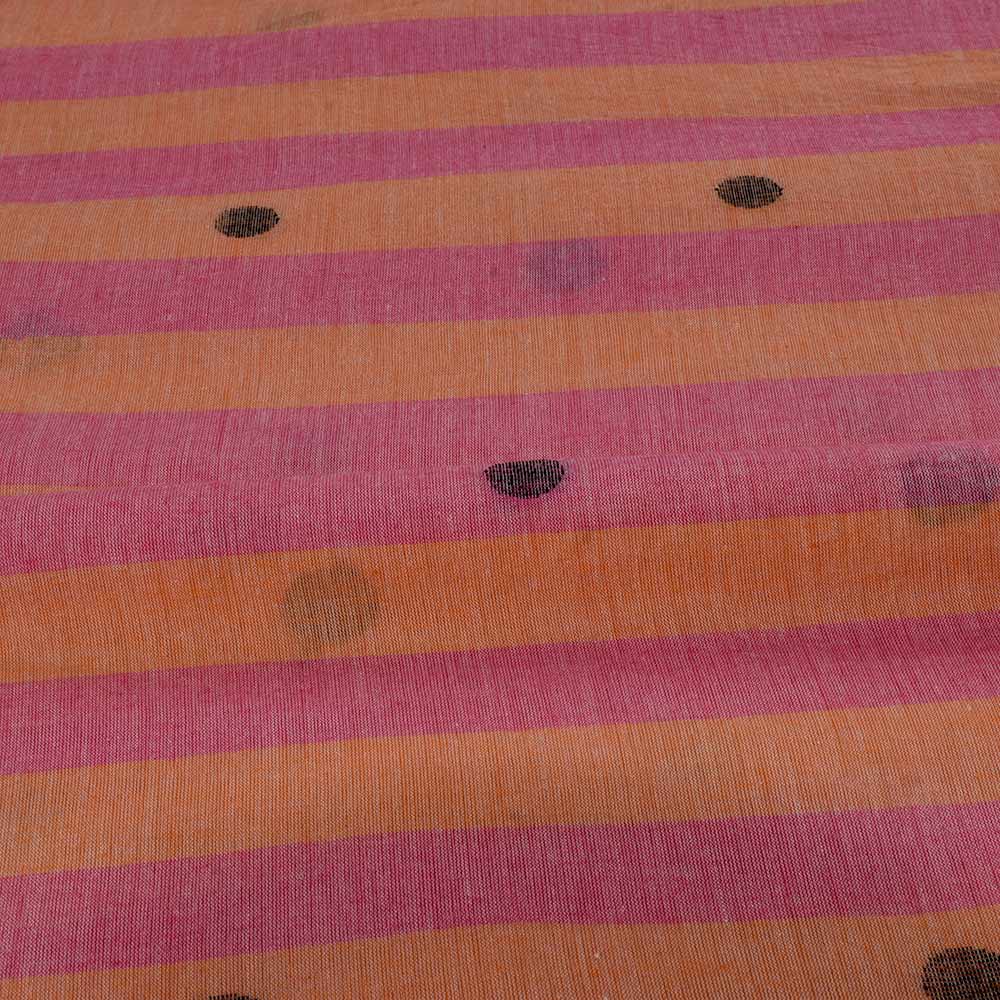 POLKA DOT STRIPE ORANGE RED JAMDANI PURE COTTON 60 GSM HANDWOVEN FABRIC