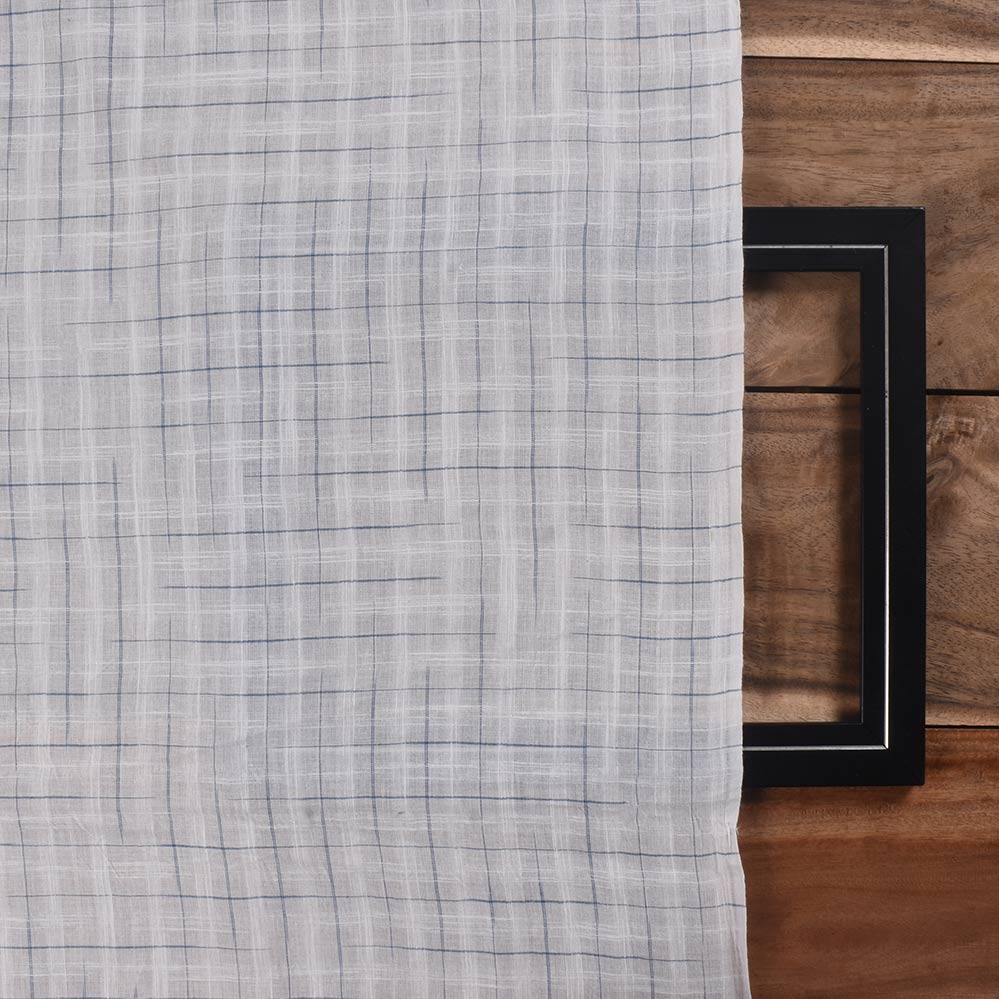 CHECK BLUE & WHITE SLUB COTTON 86 GSM HANDWOVEN FABRIC