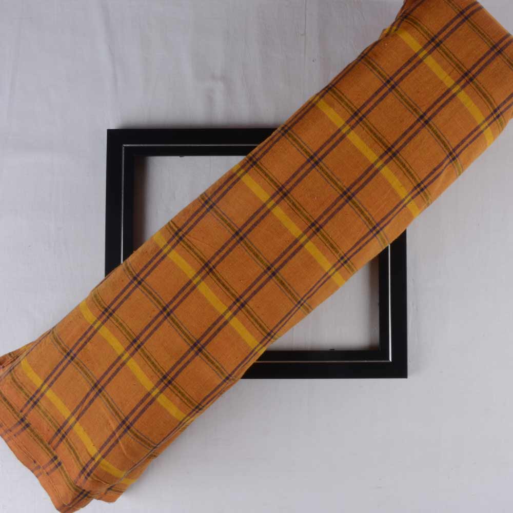 Check Mustard Pure Cotton 100 GSM Handwoven Fabric 149