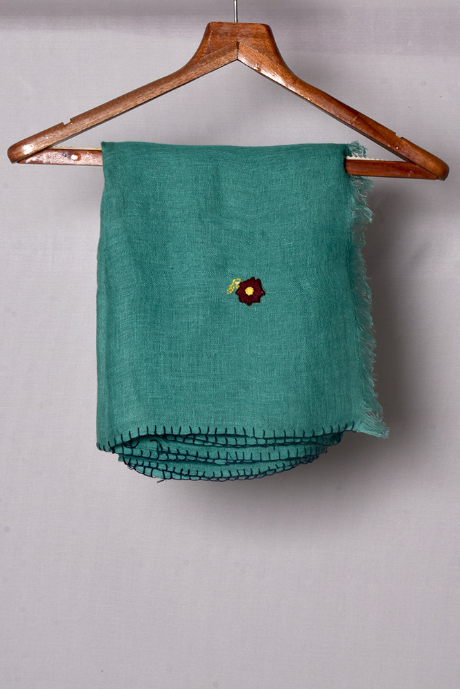 Teal Linen Hand Embroidered Scarf