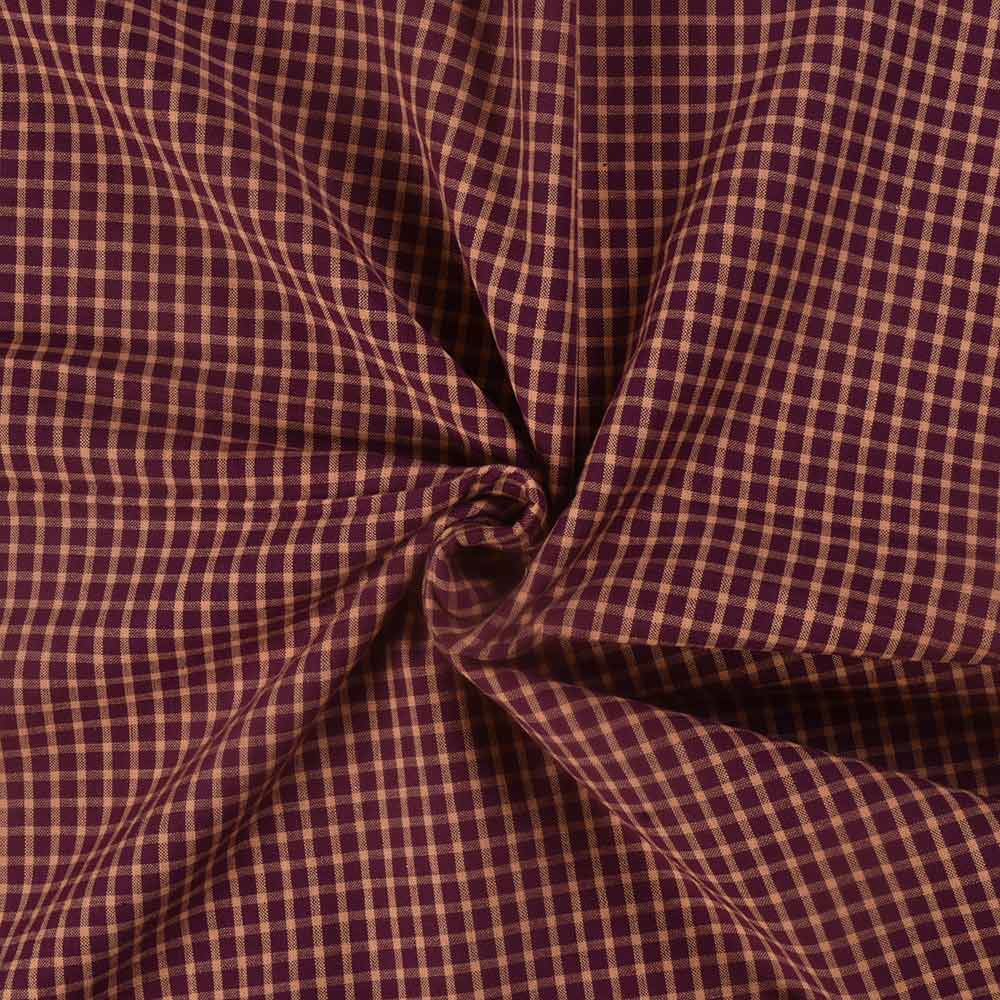 Check Maroon & Creame Pure Cotton 96 GSM Handwoven Fabric