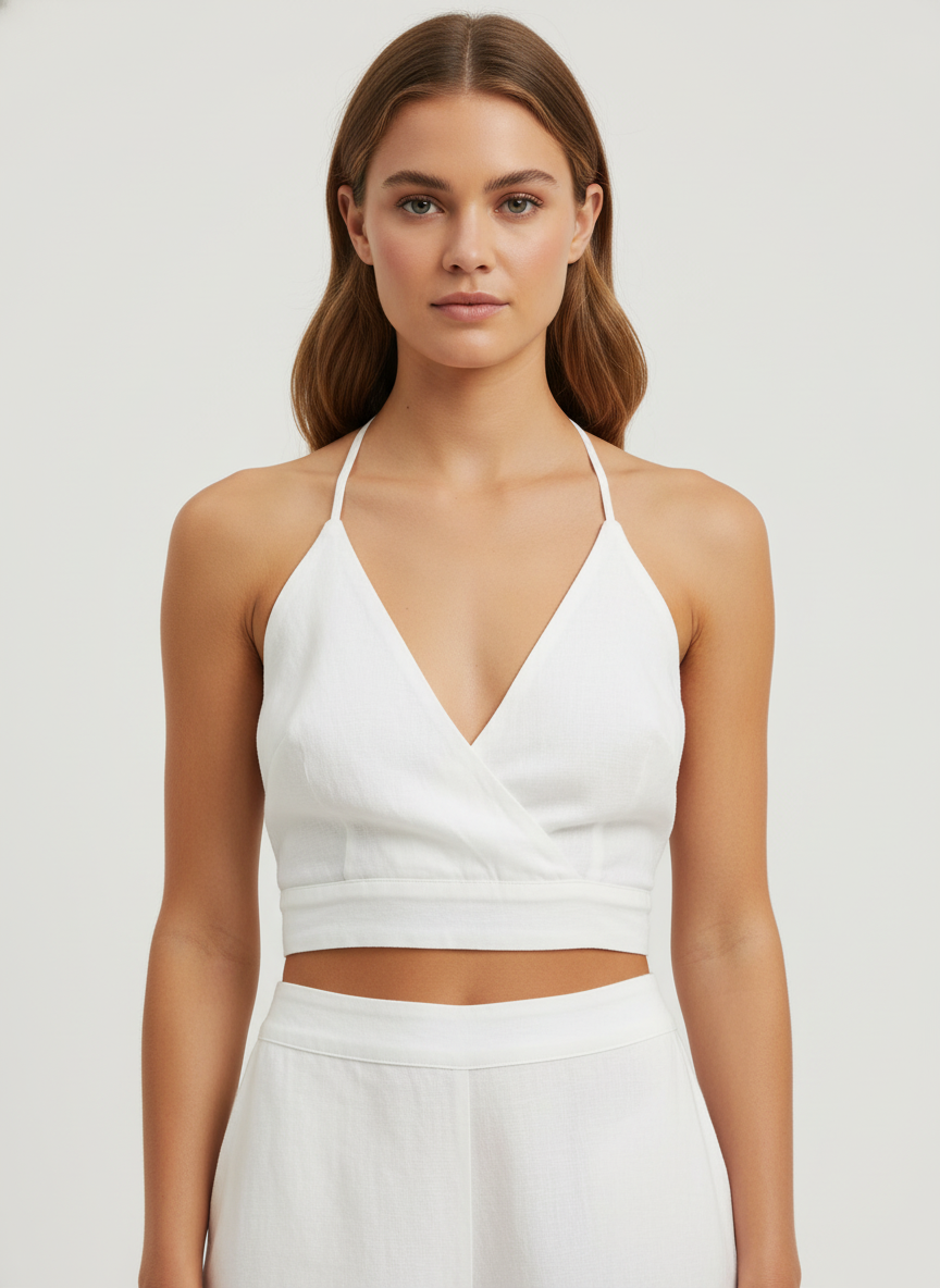 Deep V Cropped Top With Back Tie