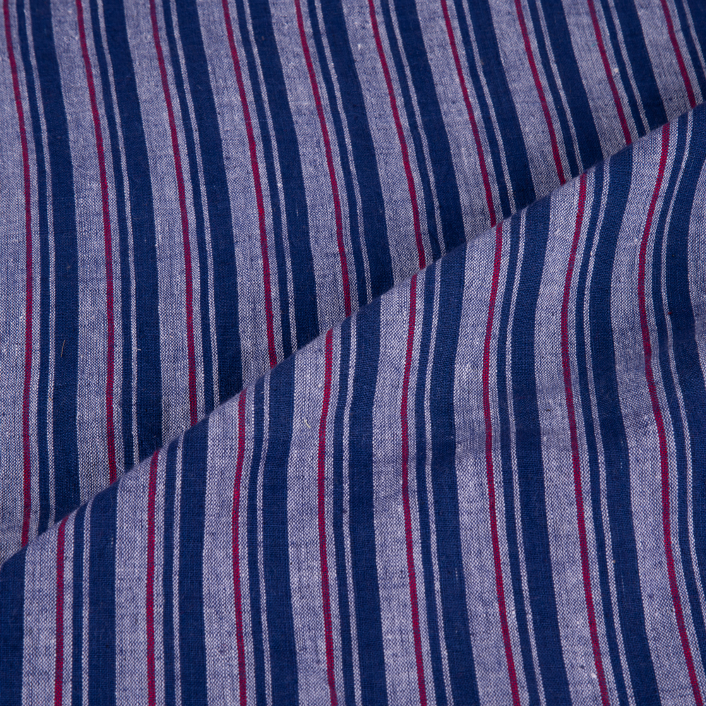 STRIPE INDIGO & RED KHADI FABRIC - 134 GSM HANDSPUN & HANDWOVEN