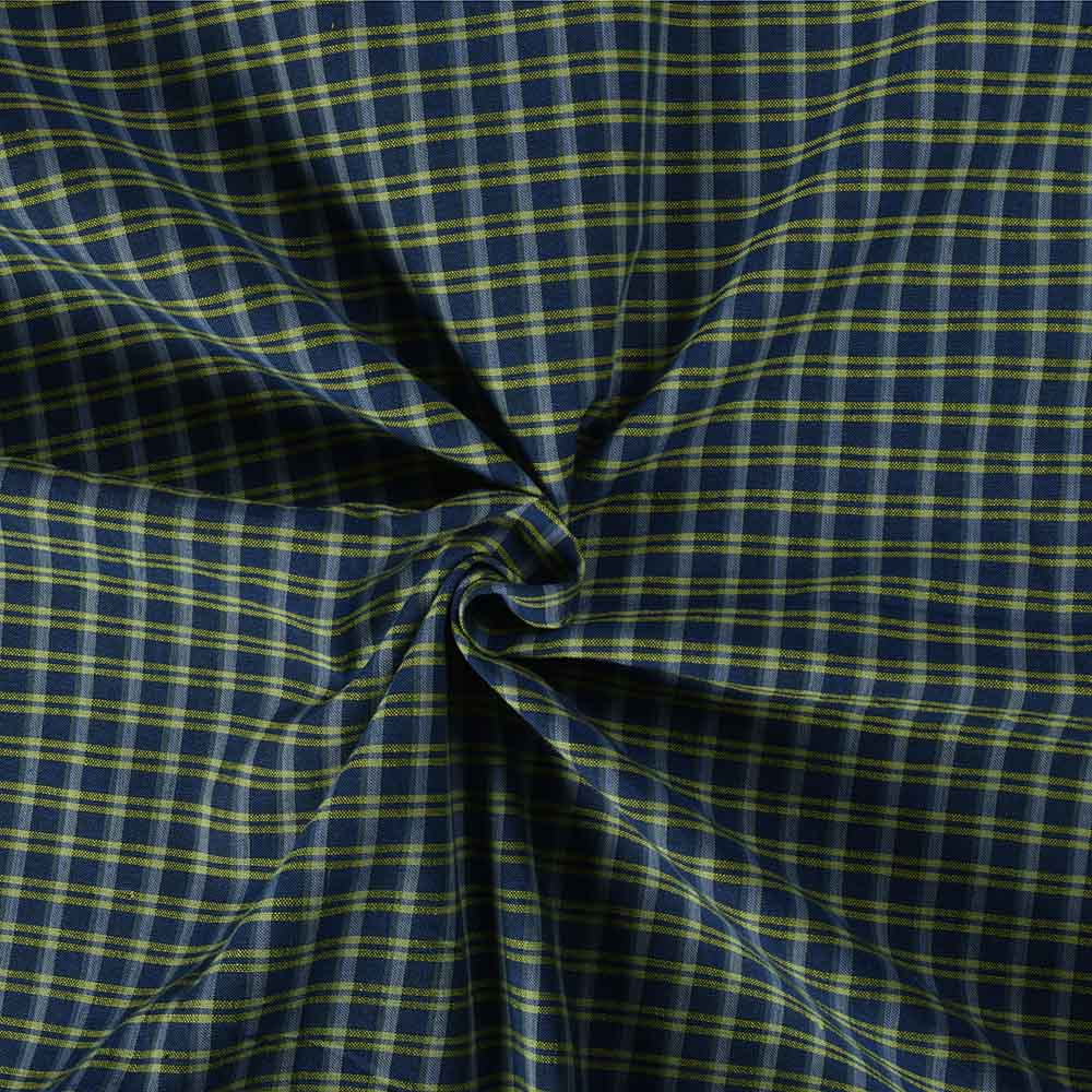 Check Green Blue Pure Cotton 125 GSM Handwoven Fabric