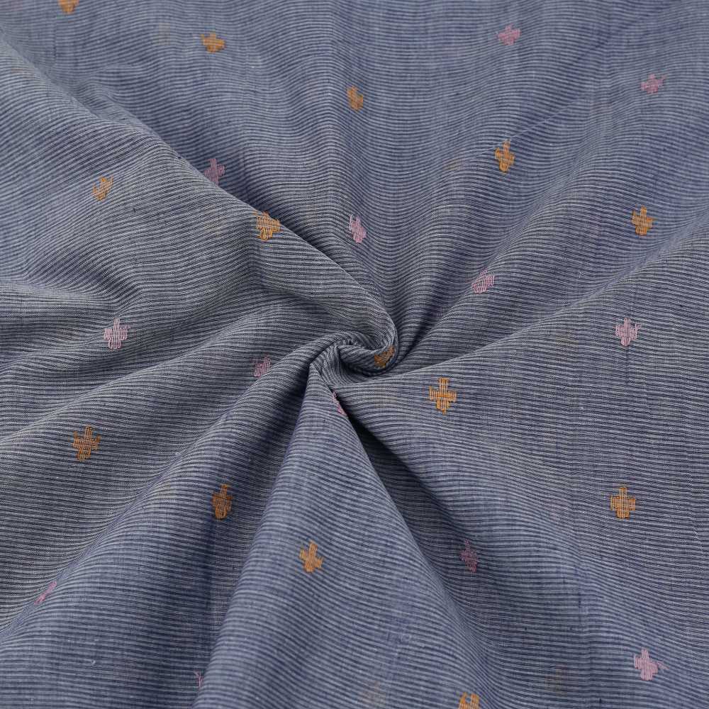 Geometric Stripe Blue Jamdani Pure Cotton 57 GSM Fabric