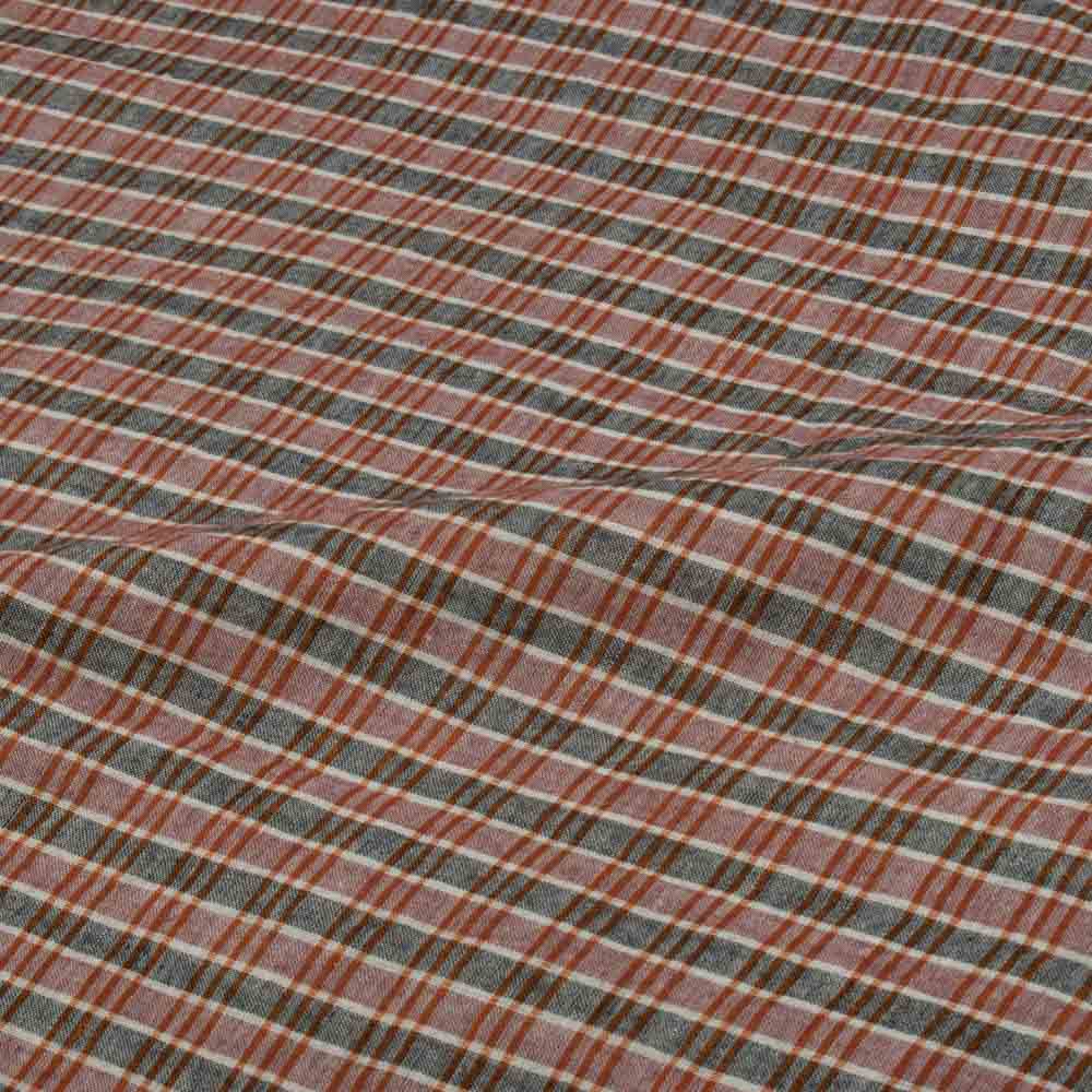 CHECK RED & GREY PURE COTTON 67 GSM HANDWOVEN FABRIC