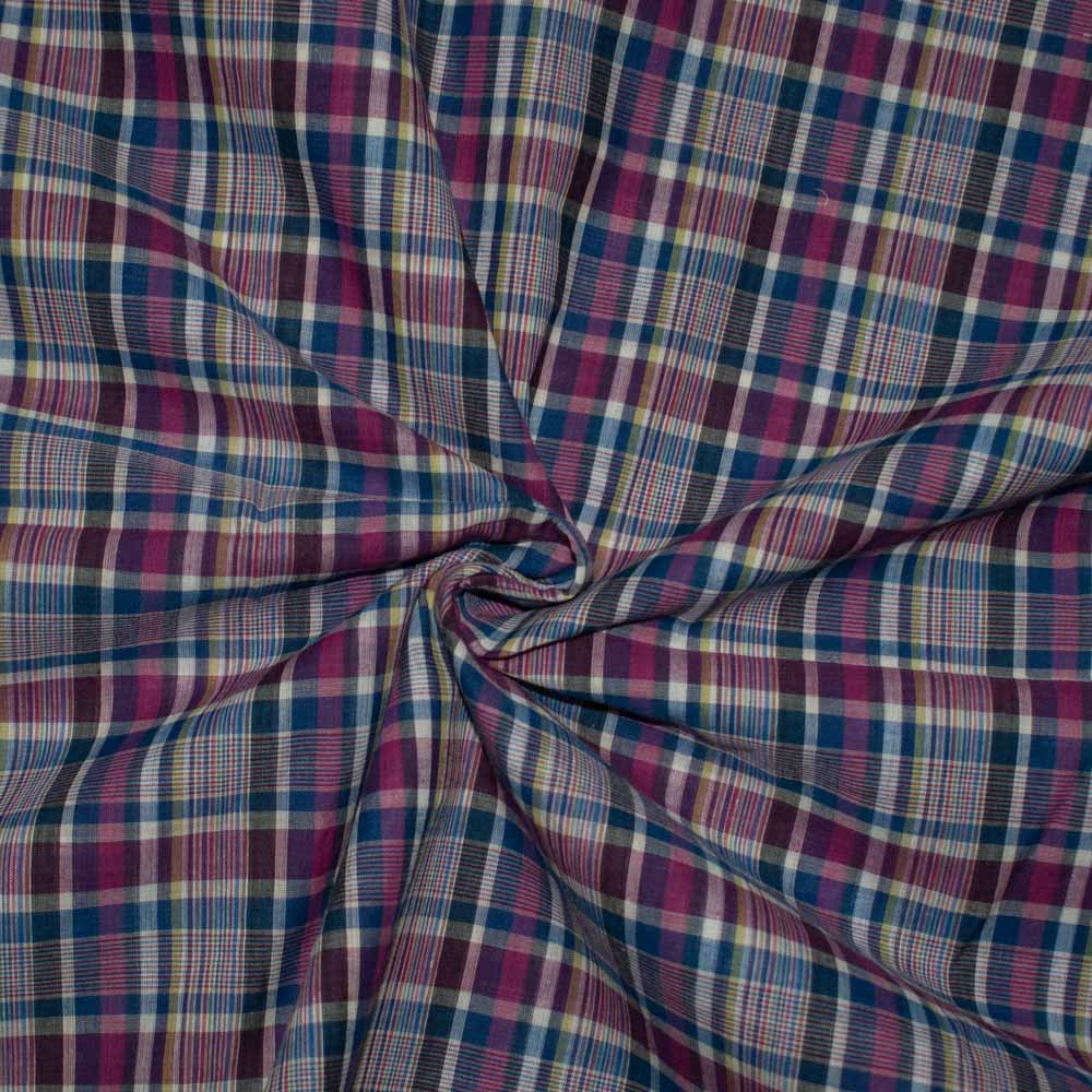Check Multicolor Pure Cotton 60 GSM Handwoven Fabric 638