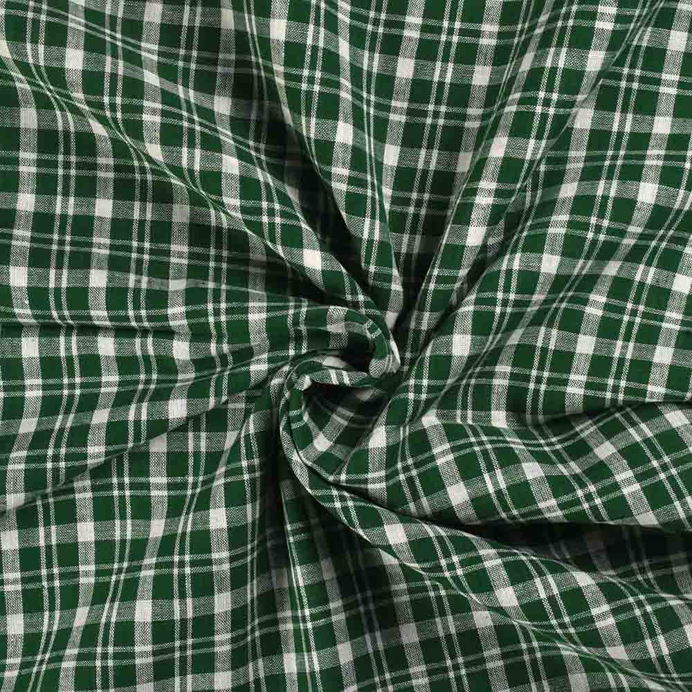 Check Dark Green Pure Cotton 115 GSM Handwoven Fabric