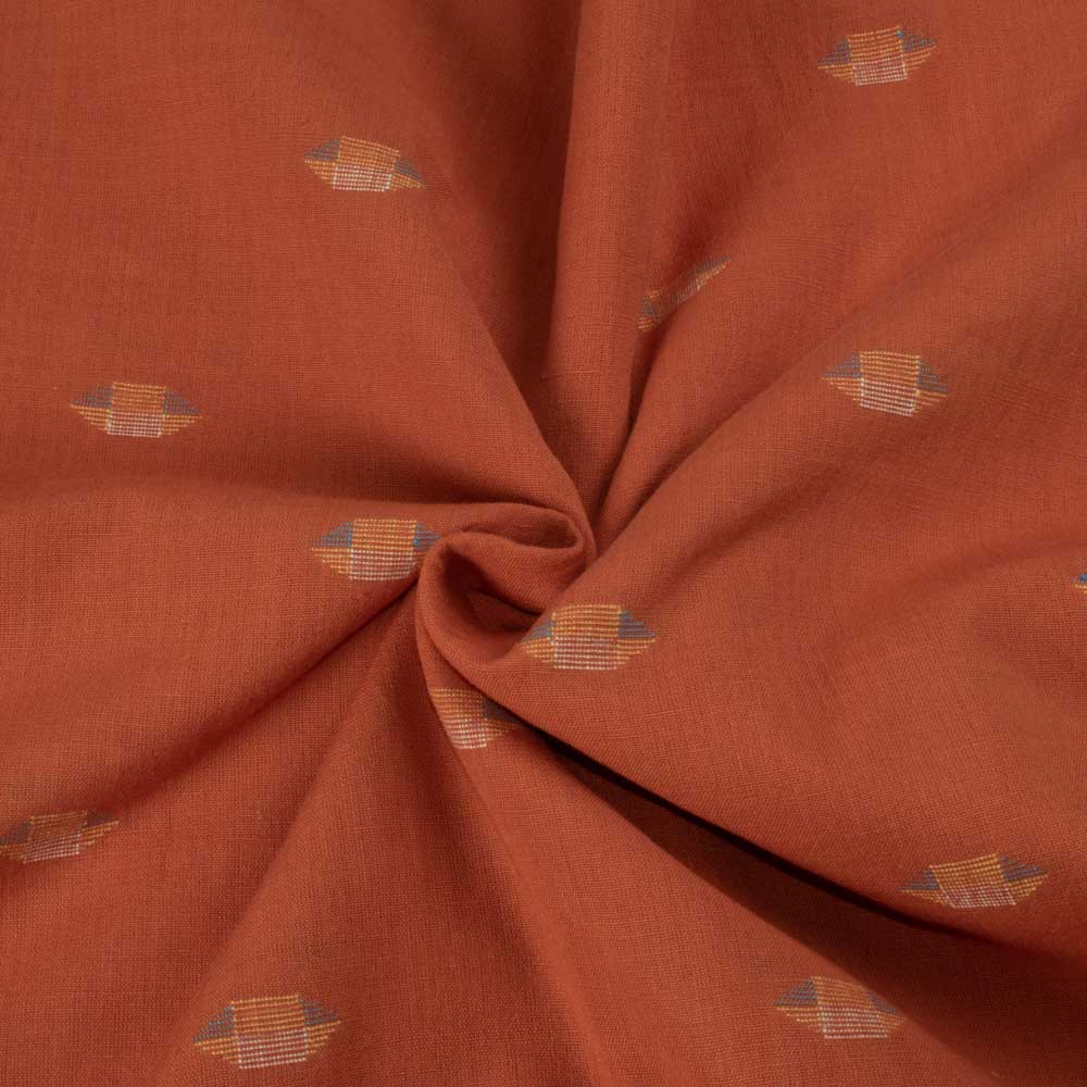 Geometric Orange Jamdani Pure Cotton 100 GSM Handwoven Fabric