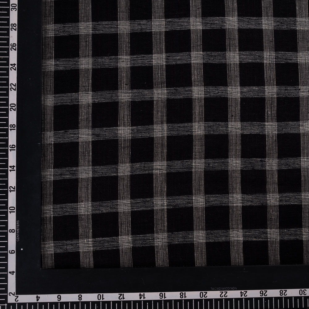 CHECK BLACK & WHITE PURE KHADI 125 GSM HANDSPUN & HANDWOVEN FABRIC