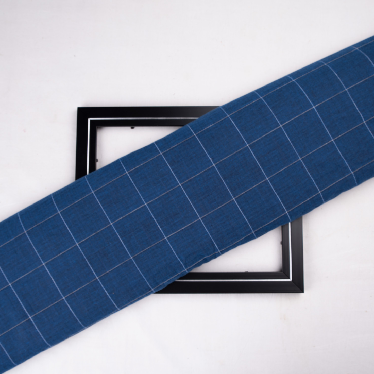 Check Blue Pure Cotton 57 GSM Handwoven Fabric