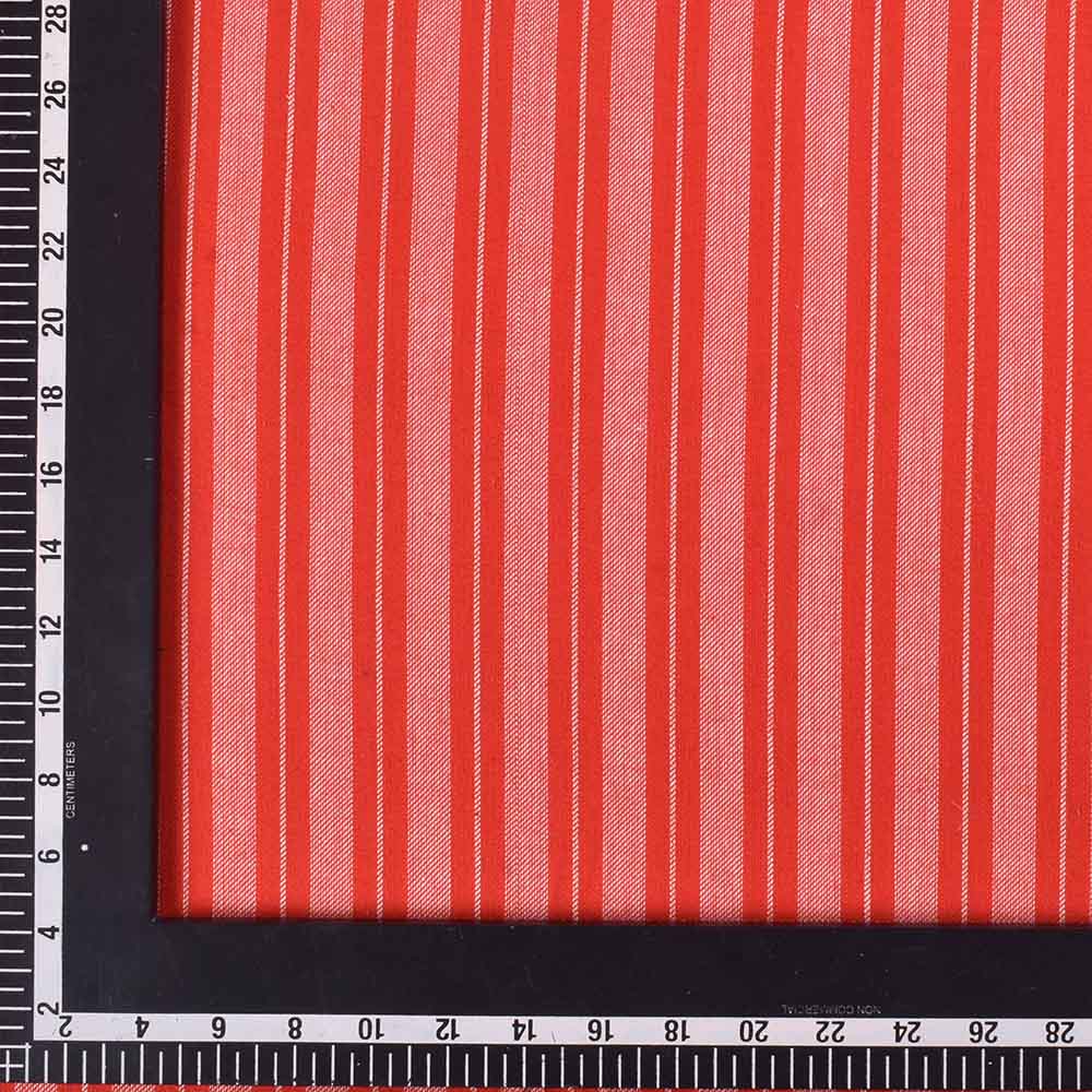 STRIPE TWILL RED WHITE PURE COTTON 105 GSM HANDWOVEN FABRIC