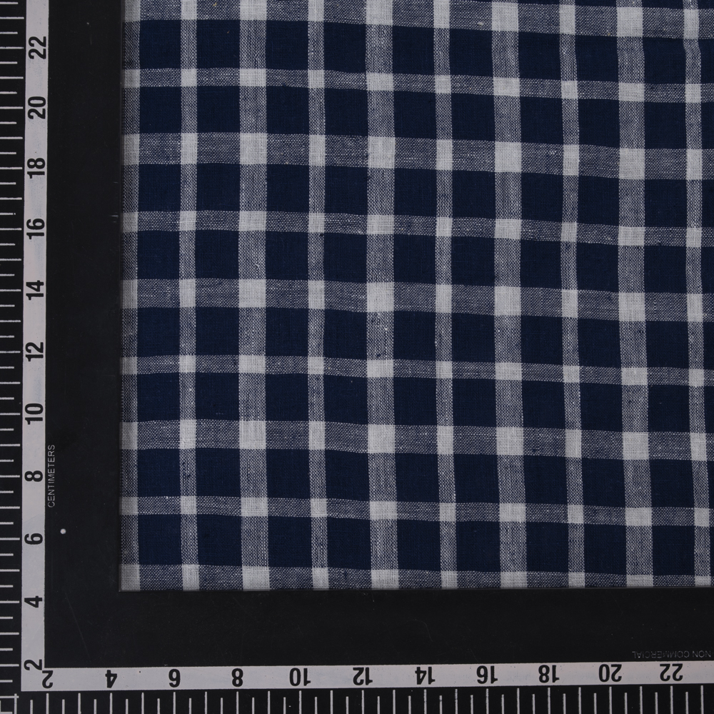 CHECK DARK BLUE & WHITE PURE COTTON 98 GSM HANDWOVEN FABRIC
