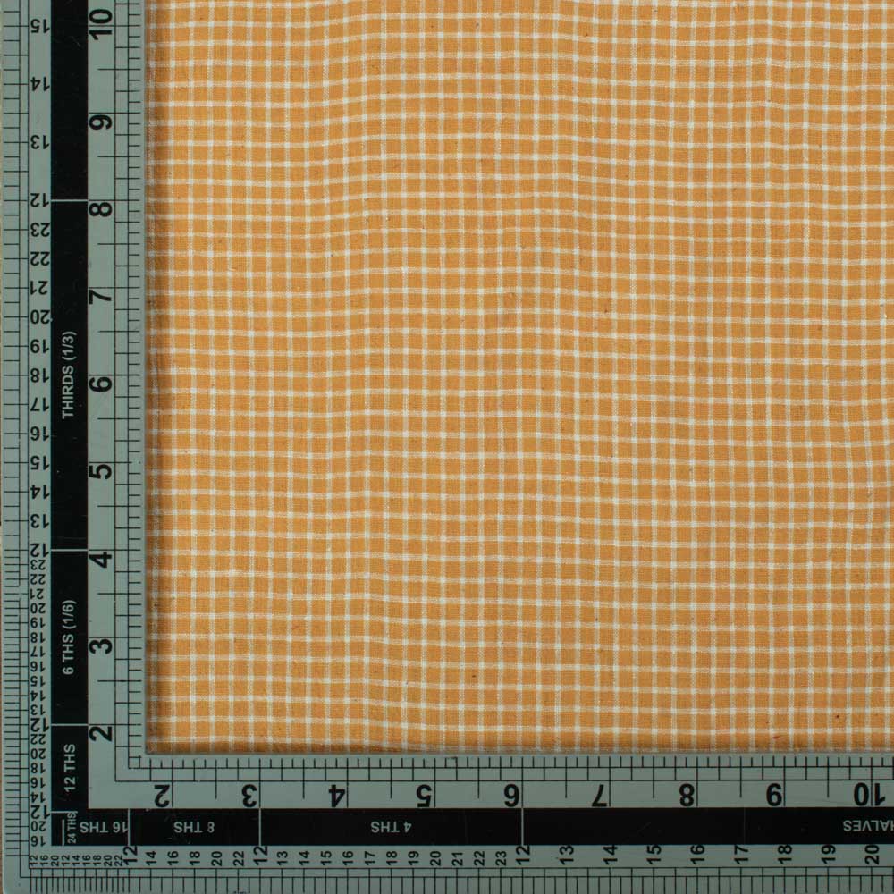 CHECK MUSTARD YELLOW PURE COTTON 96 GSM HANDWOVEN FABRIC