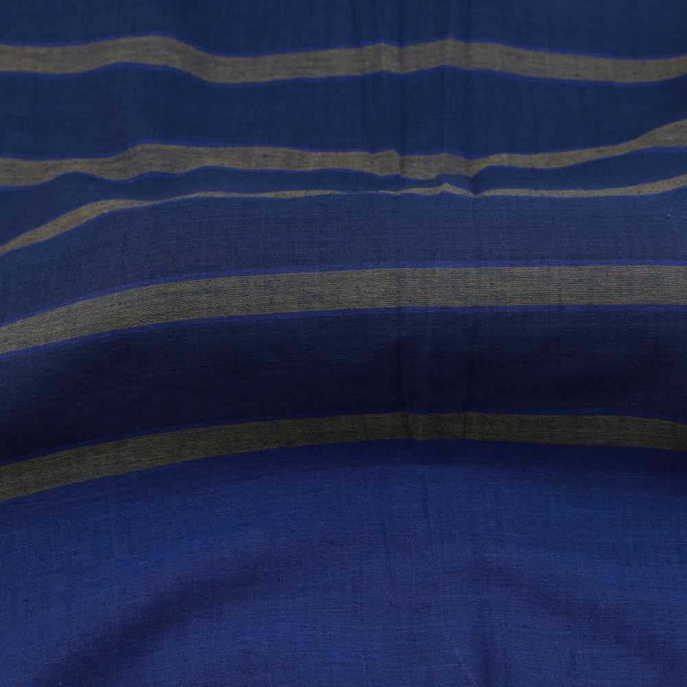 Stripe Prussian Blue & Grey Pure Cotton 58 GSM Handwoven Fabric