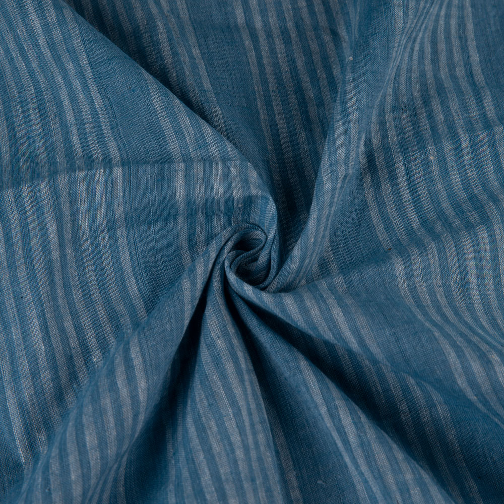 Stripe Blue Pure Cotton 62 GSM Handwoven Fabric