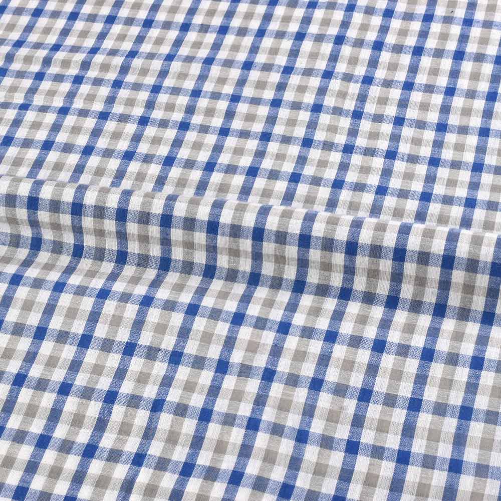 CHECK BLUE & GREY PURE COTTON 65 GSM HANDWOVEN FABRIC