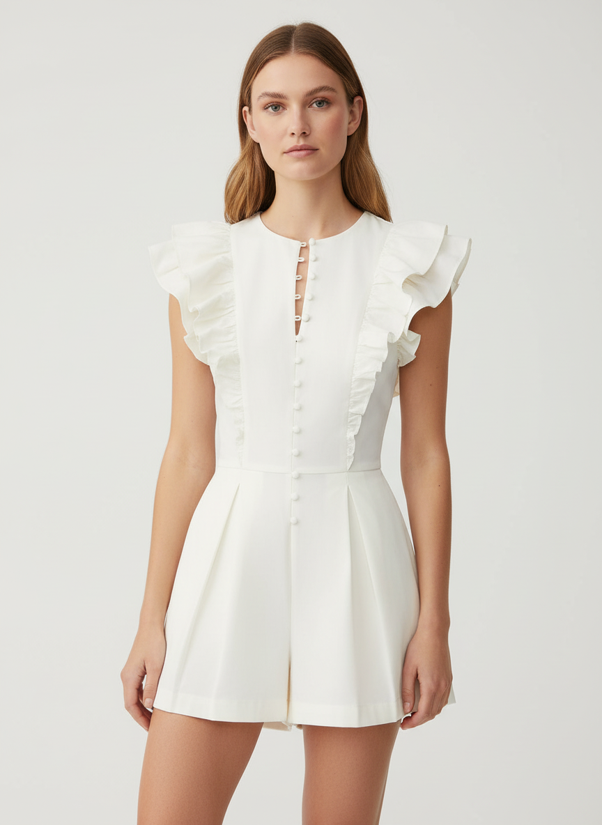 Pleated Romper With Ruffles