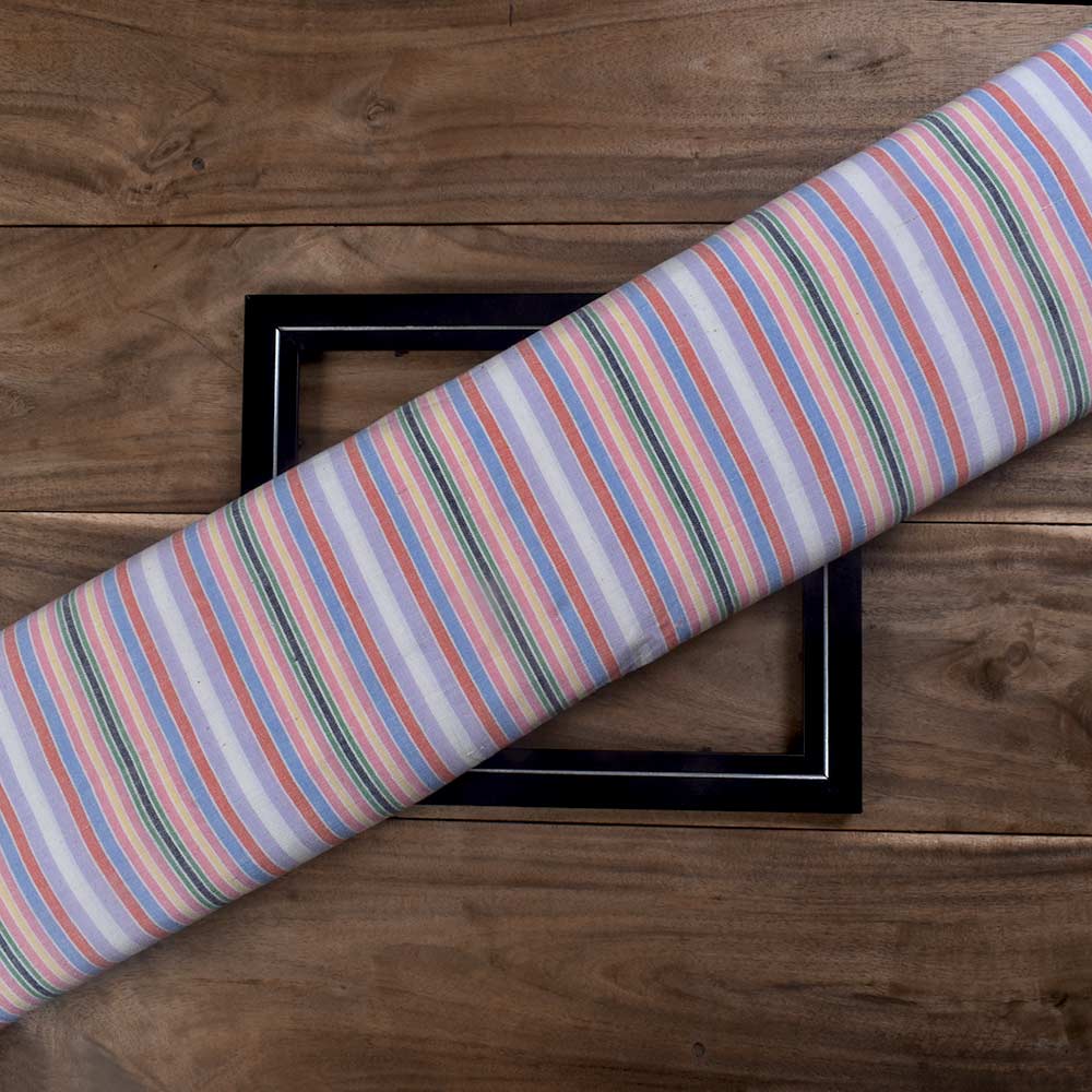 Stripe Multi Color Pure Cotton 136 GSM Handwoven Fabric