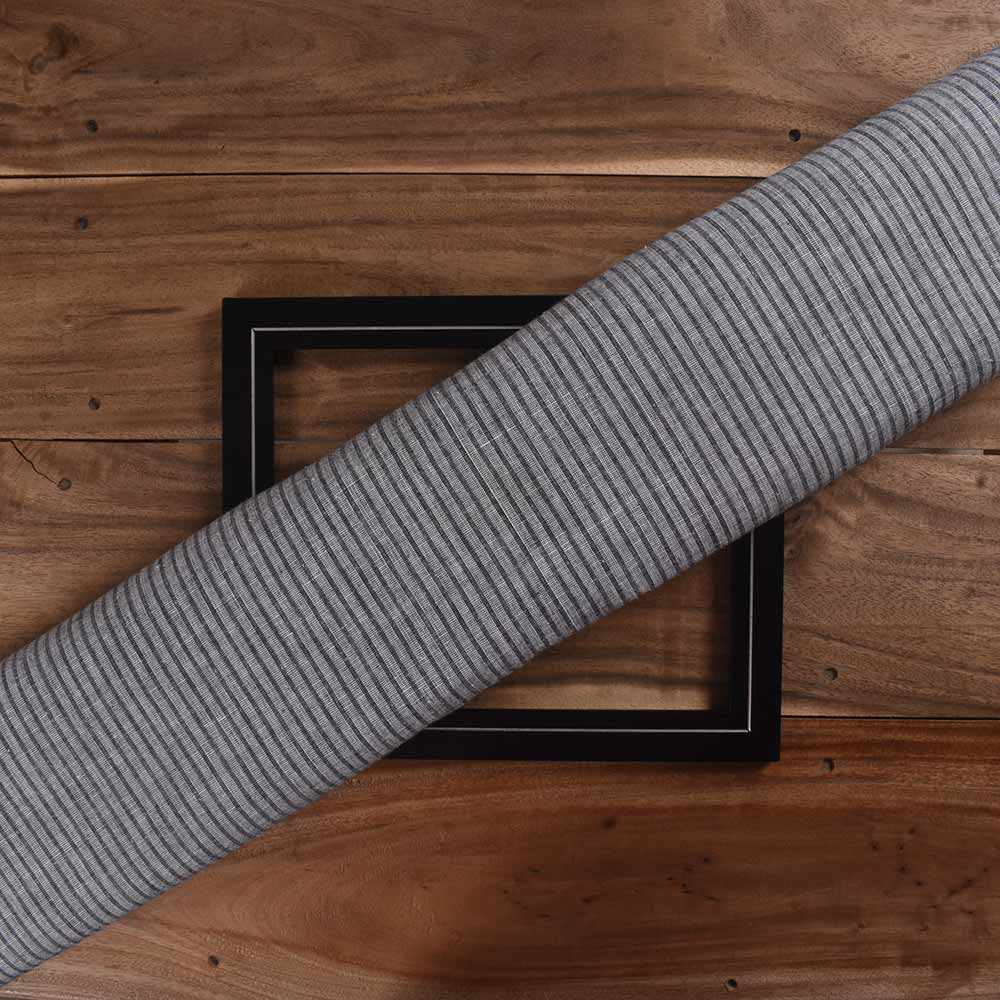 Stripe Grey Khadi Cotton 110 GSM Handwoven Fabric