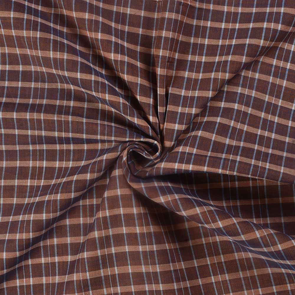 Check Brown Pure Cotton 76 GSM Handwoven Fabric