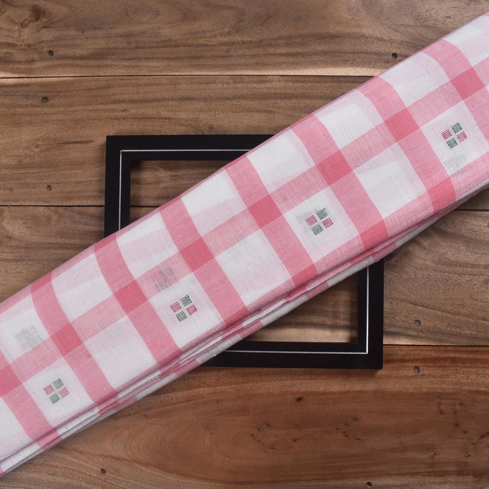 Pure Khadi Jamdani fabric showcasing a classic check pattern
