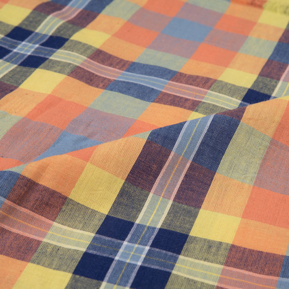 CHECK MULTICOLOUR PURE COTTON 95 GSM HANDWOVEN FABRIC