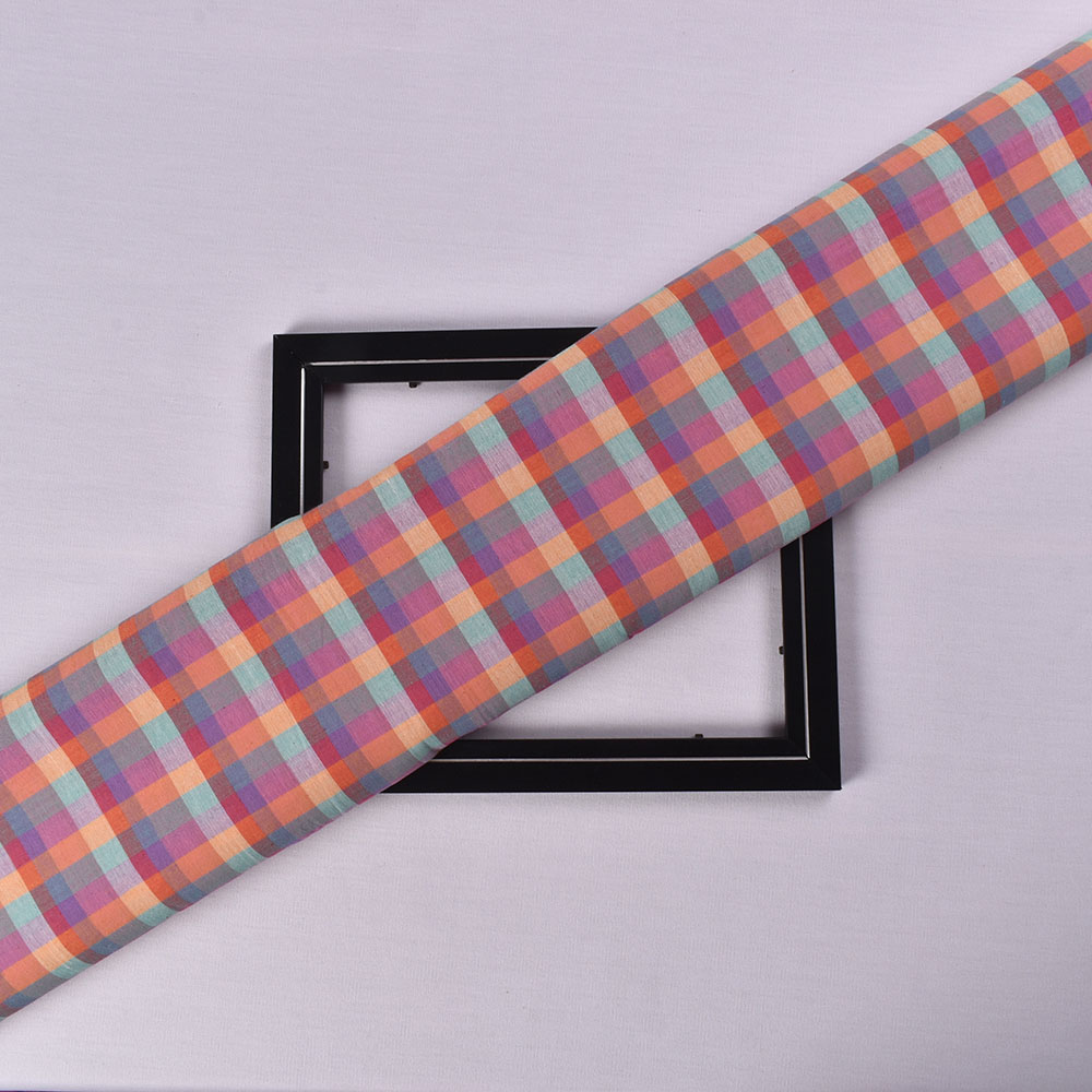 Check Multicolor Pure Cotton 93 GSM Handwoven Fabric 586