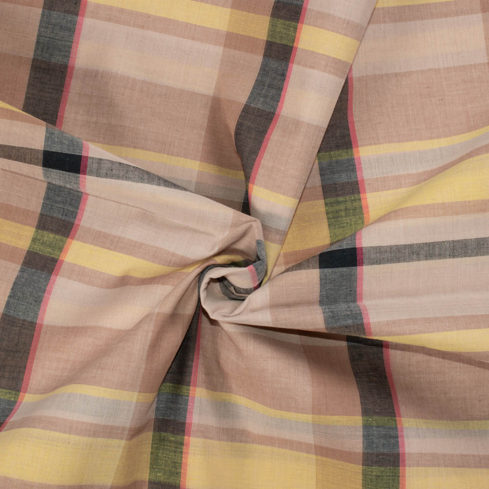 Check Multicolor Pure Cotton 65 GSM Handwoven Fabric 685