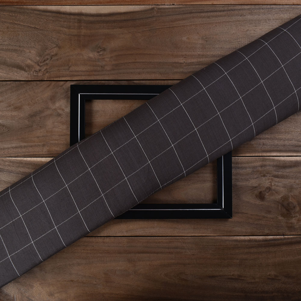 Check Grey Pure Cotton 76 GSM Handwoven Fabric